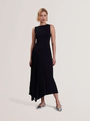 Синий - Ted Baker Azzina Knit Slash Neck Dress With Pleat Panel - Image 1 of 5