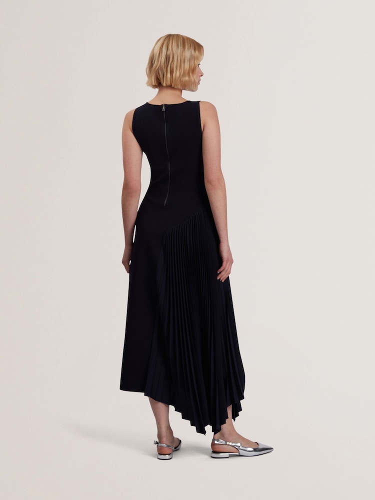 Синий - Ted Baker Azzina Knit Slash Neck Dress With Pleat Panel - Image 2 of 5