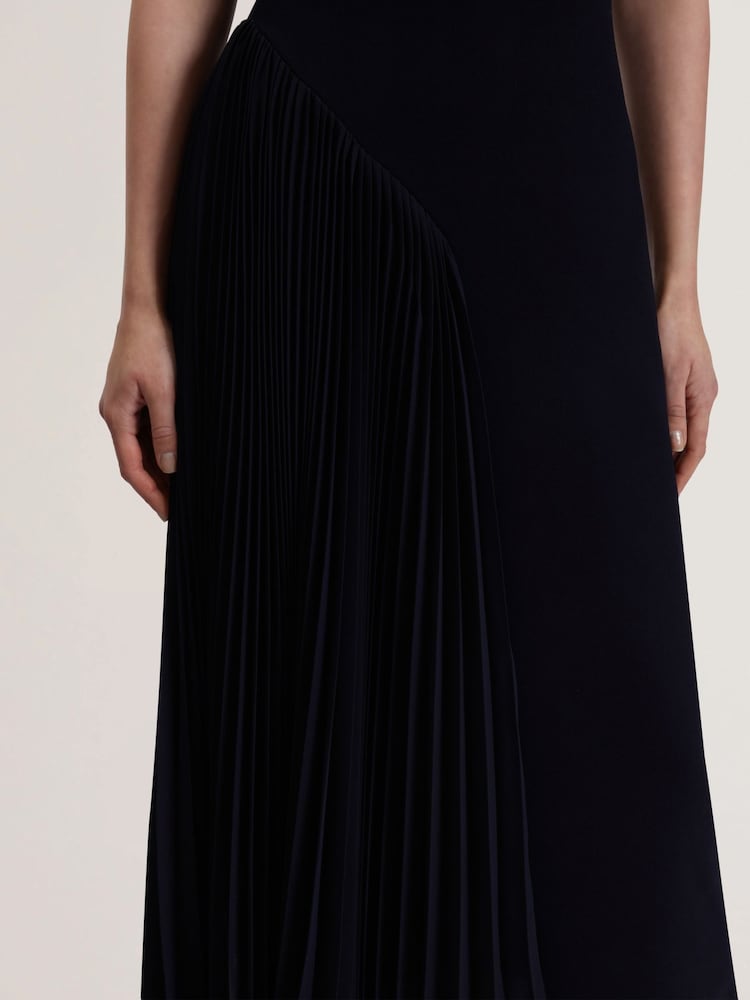 Ted Baker Blue Azzina Knit Slash Neck Dress With Pleat Panel - Image 3 of 5