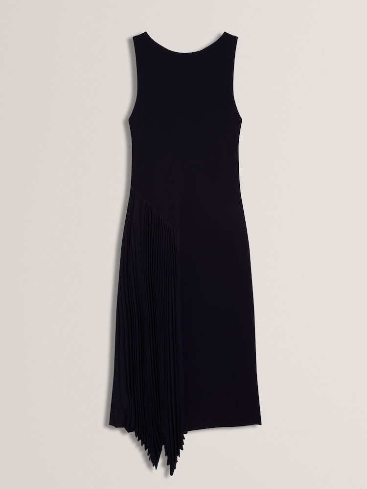 Ted Baker Blue Azzina Knit Slash Neck Dress With Pleat Panel - Image 4 of 5