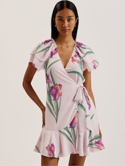 Ted Baker Pink Fasnia Angel Sleeve Wrap Mini Dress - Image 1 of 7