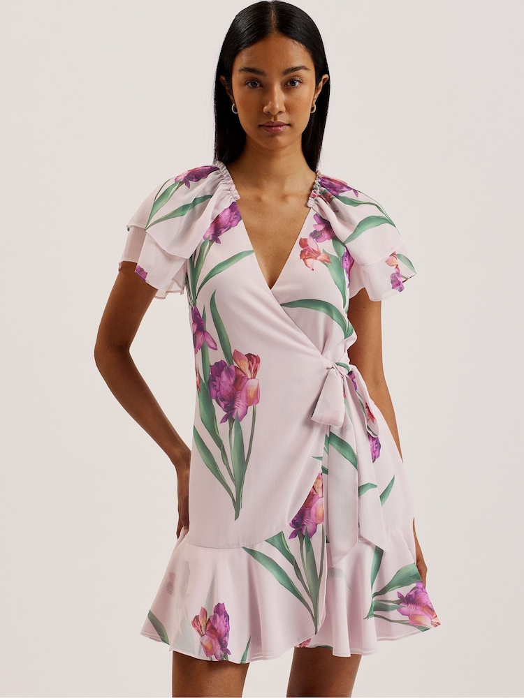 Ted Baker Pink Fasnia Angel Sleeve Wrap Mini Dress - Image 1 of 7