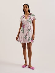 Ted Baker Pink Fasnia Angel Sleeve Wrap Mini Dress - Image 2 of 7