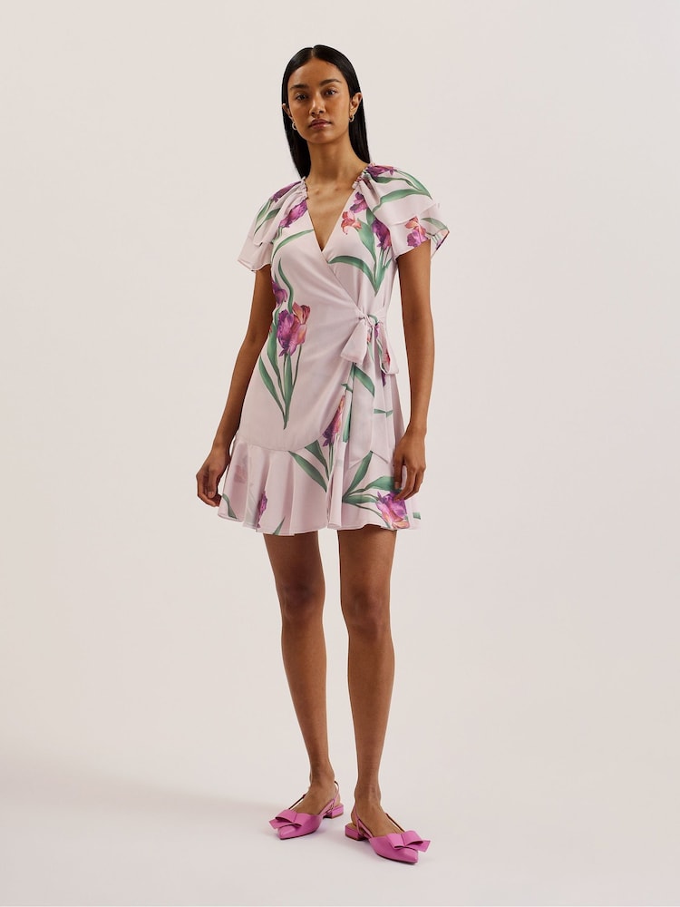Ted Baker Pink Fasnia Angel Sleeve Wrap Mini Dress - Image 2 of 7