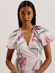 Ted Baker Pink Fasnia Angel Sleeve Wrap Mini Dress - Image 3 of 7