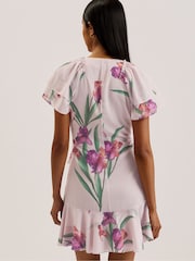 Ted Baker Pink Fasnia Angel Sleeve Wrap Mini Dress - Image 4 of 7
