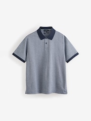 Ted Baker Blue Auguso Short Sleeve Regular Tonal Jacquard 100% Cotton Polo Shirt - Image 1 of 4