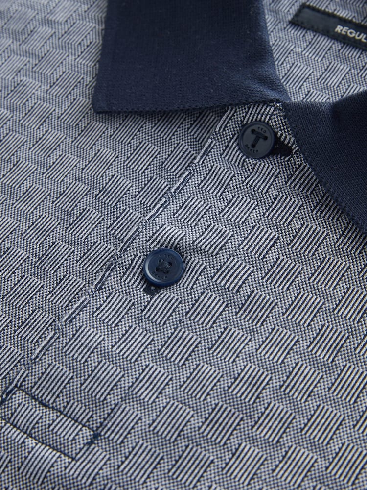 Ted Baker Blue Auguso Short Sleeve Regular Tonal Jacquard 100% Cotton Polo Shirt - Image 2 of 4