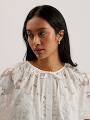 Ted Baker White Bacina Lace Puff Sleeve Blouse - Image 2 of 10