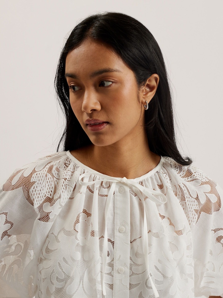 Ted Baker White Bacina Lace Puff Sleeve Blouse - Image 2 of 10
