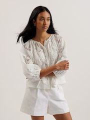 Ted Baker White Bacina Lace Puff Sleeve Blouse - Image 3 of 10