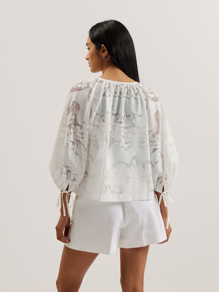Ted Baker White Bacina Lace Puff Sleeve Blouse - Image 4 of 10