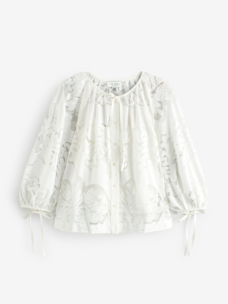 Ted Baker White Bacina Lace Puff Sleeve Blouse - Image 5 of 10