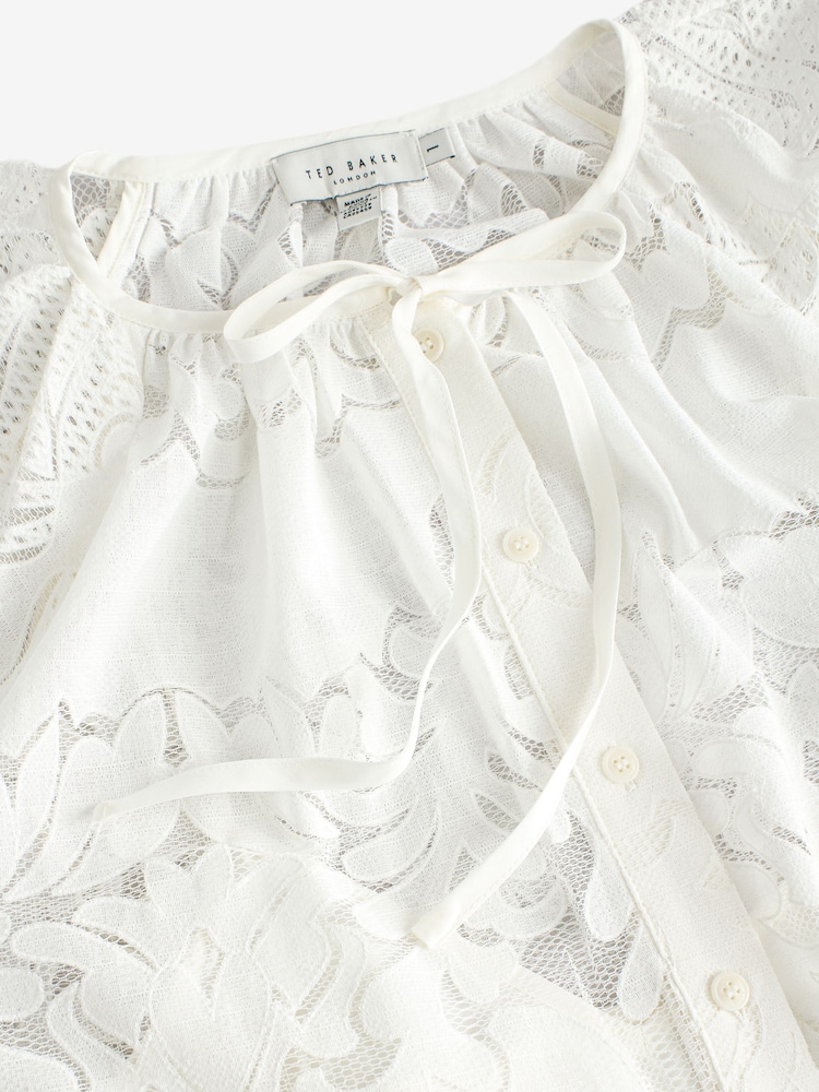 Ted Baker White Bacina Lace Puff Sleeve Blouse - Image 6 of 10
