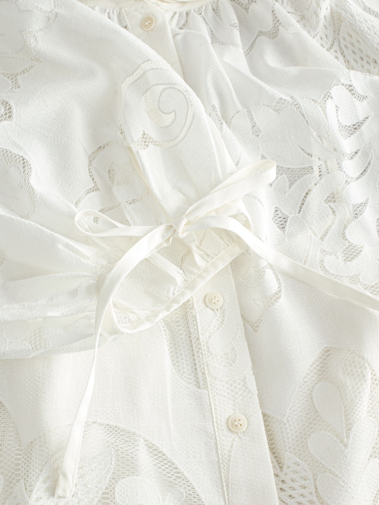 Ted Baker White Bacina Lace Puff Sleeve Blouse - Image 7 of 10