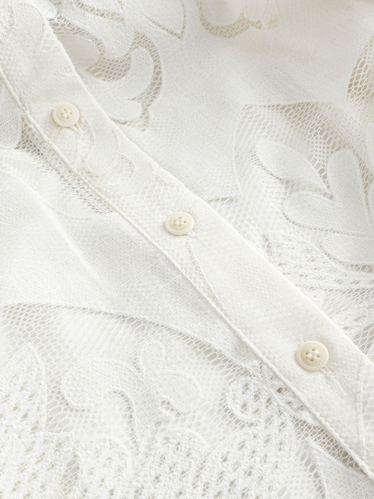 Ted Baker White Bacina Lace Puff Sleeve Blouse - Image 8 of 10