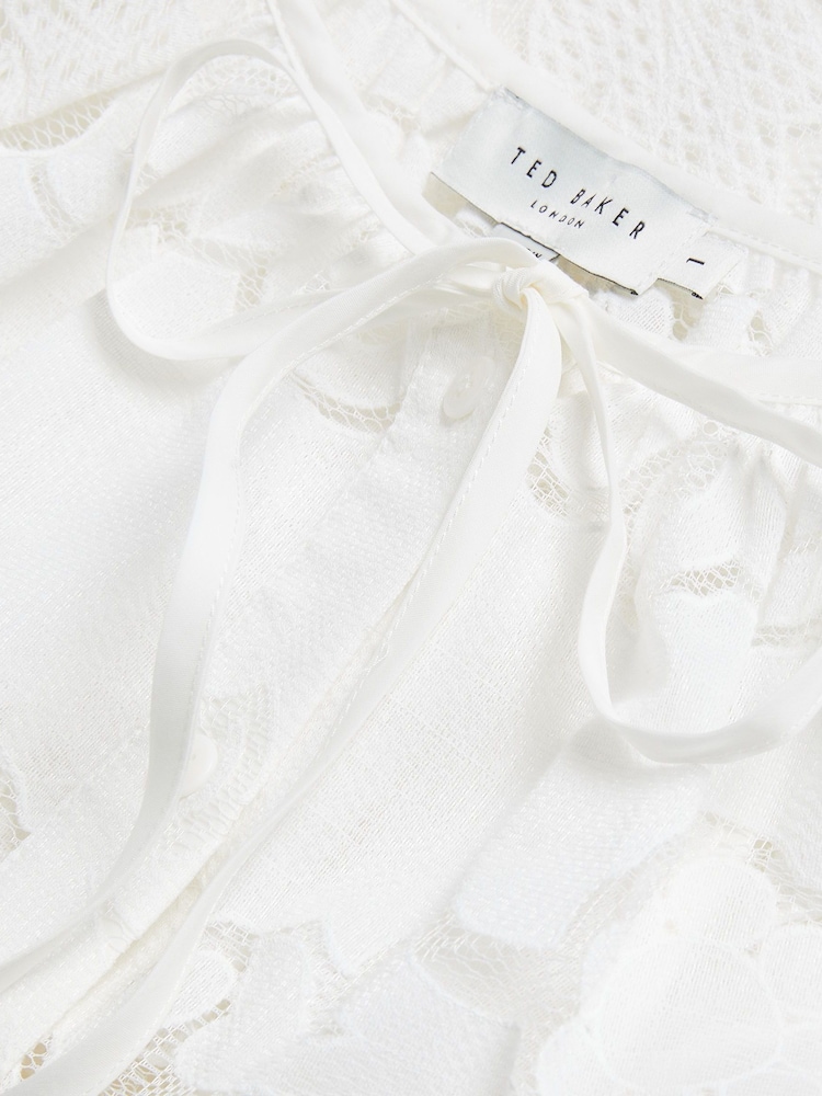 Ted Baker White Bacina Lace Puff Sleeve Blouse - Image 9 of 10