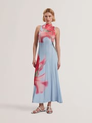 Ted Baker Blue Rebehka-Crepe Jersey Seam Detail Printed Midi Dress - Image 1 of 5