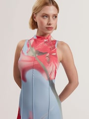 Ted Baker Blue Rebehka-Crepe Jersey Seam Detail Printed Midi Dress - Image 2 of 5