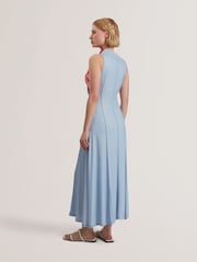 Ted Baker Blue Rebehka-Crepe Jersey Seam Detail Printed Midi Dress - Image 3 of 5