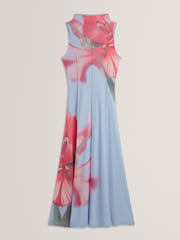 Ted Baker Blue Rebehka-Crepe Jersey Seam Detail Printed Midi Dress - Image 4 of 5