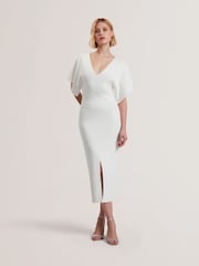 Ted Baker White Rebexxa V-Neck Knitted Midi Dress - Image 1 of 5
