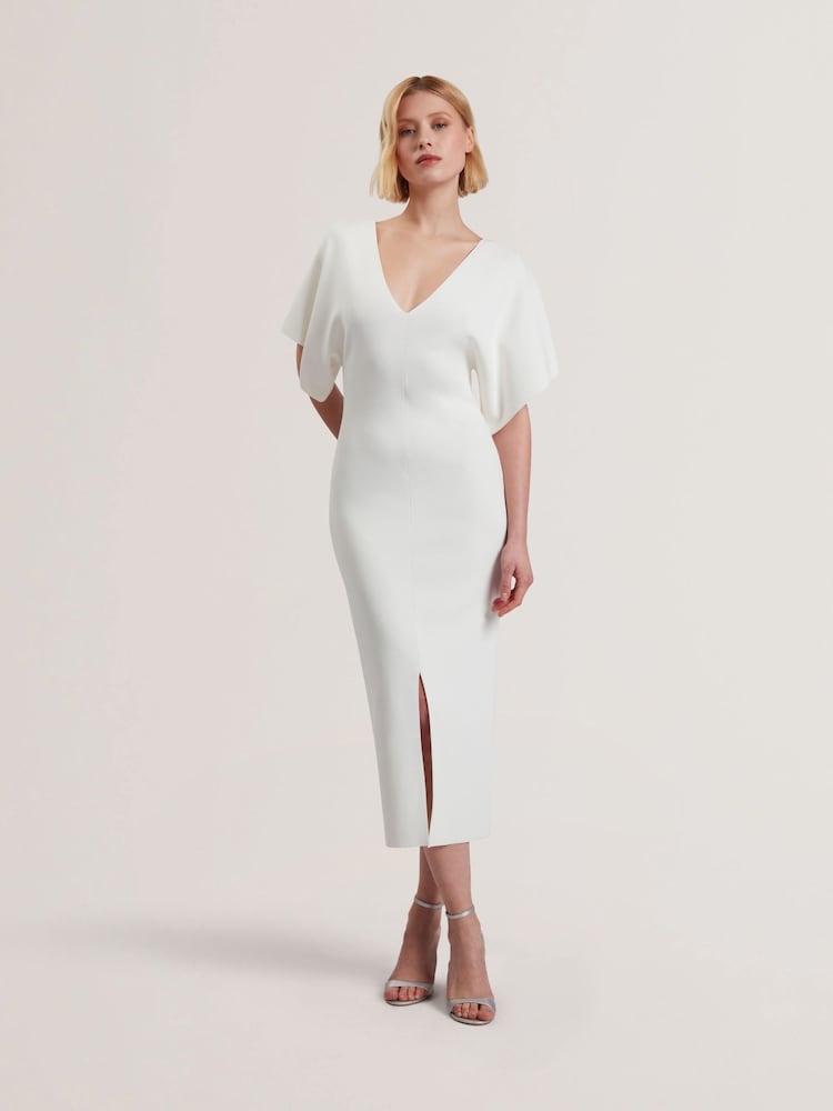 Ted Baker White Rebexxa V-Neck Knitted Midi Dress - Image 1 of 5
