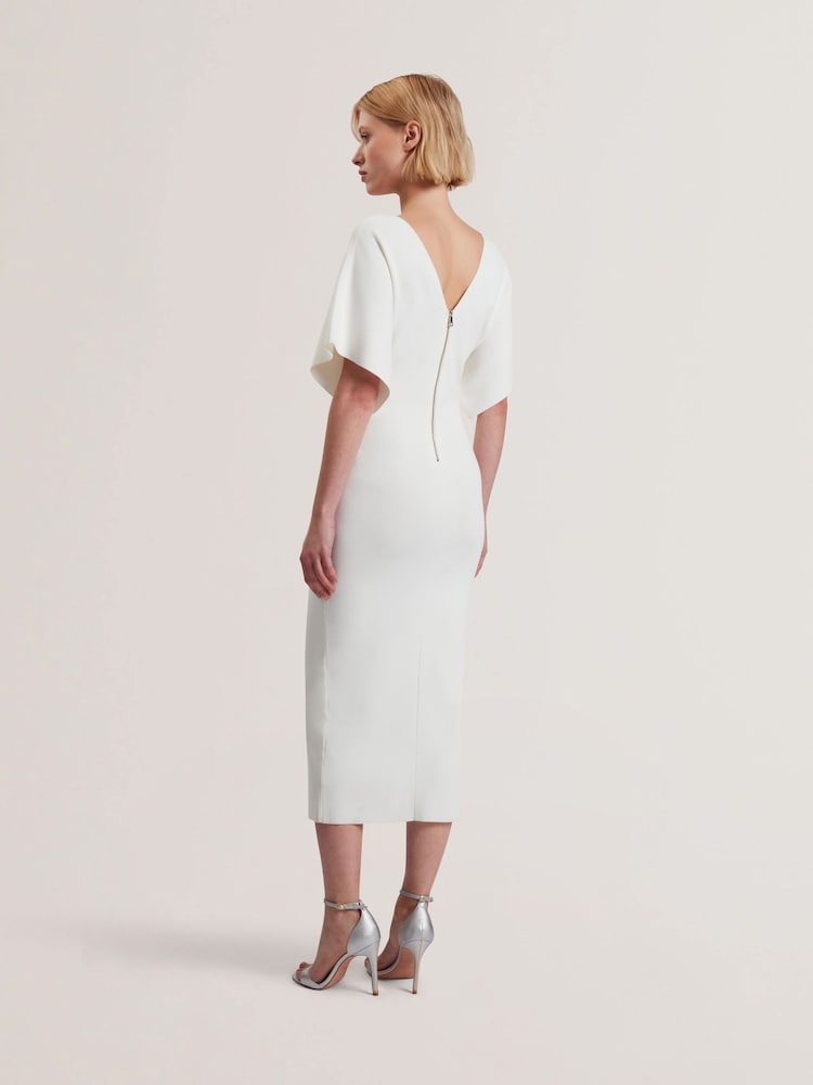 Biały - Sukienka dzianinowa midi Ted Baker Rebexxa z dekoltem w szpic - Image 4 of 5