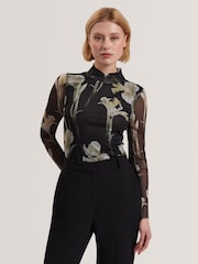 Ted Baker Black Fiaahh-High Neck Mesh Printed Top - Image 1 of 6