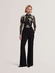 Ted Baker Black Fiaahh-High Neck Mesh Printed Top - Image 2 of 6