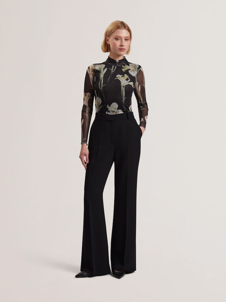 Ted Baker Black Fiaahh-High Neck Mesh Printed Top - Image 2 of 6