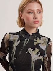 Ted Baker Black Fiaahh-High Neck Mesh Printed Top - Image 4 of 6