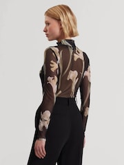 Ted Baker Black Fiaahh-High Neck Mesh Printed Top - Image 5 of 6