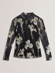 Ted Baker Black Fiaahh-High Neck Mesh Printed Top - Image 6 of 6
