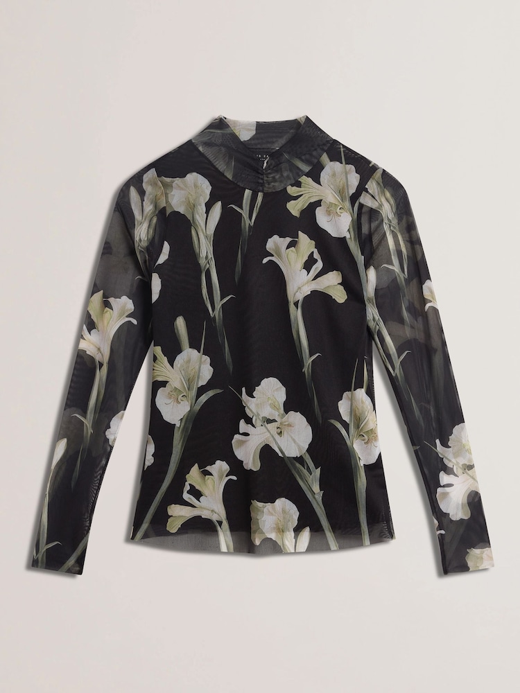 Ted Baker Black Fiaahh-High Neck Mesh Printed Top - Image 6 of 6
