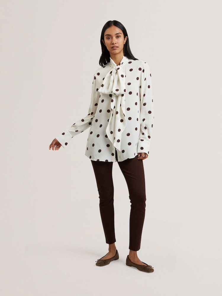 Ted Baker White Alizaa-Scarf Detail Long Sleeve Blouse - Image 1 of 5