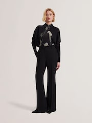Ted Baker Black Erhan Sculptured Ribbed Knit Cardigan - Image 2 of 8