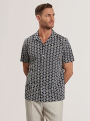 Ted Baker Blue Relaxed Finlays Short Sleeve Embroidered Shirt - Image 1 of 5