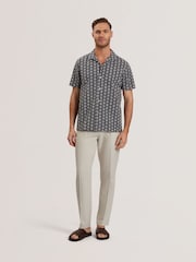 Ted Baker Blue Relaxed Finlays Short Sleeve Embroidered Shirt - Image 2 of 5