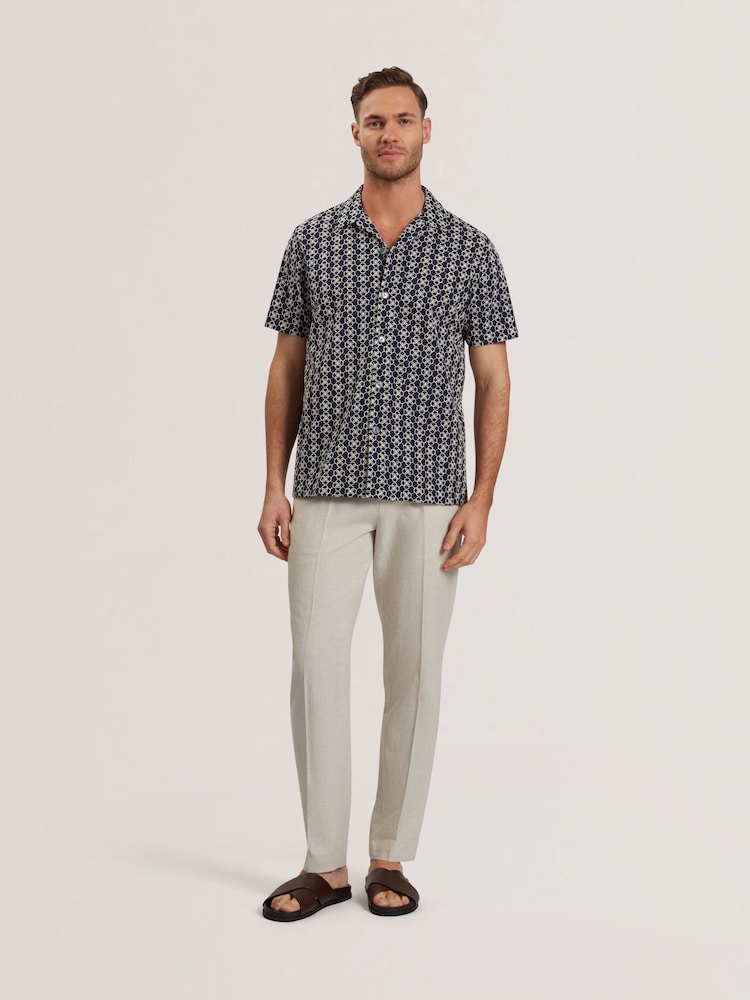 Ted Baker Blue Relaxed Finlays Short Sleeve Embroidered Shirt - Image 2 of 5