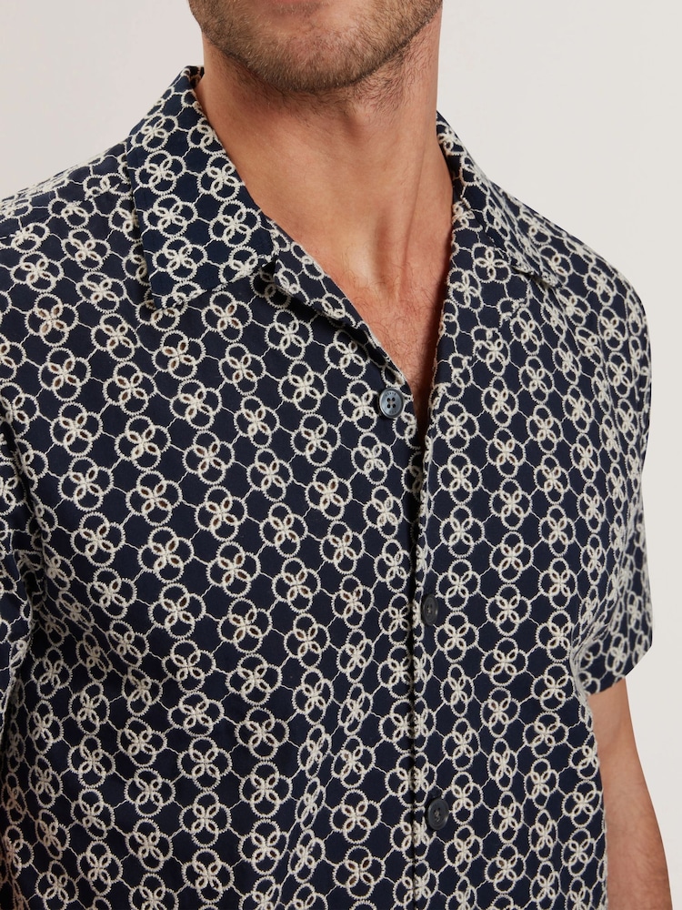 Ted Baker Blue Relaxed Finlays Short Sleeve Embroidered Shirt - Image 3 of 5