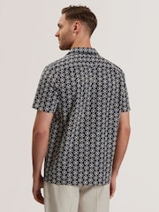 Ted Baker Blue Relaxed Finlays Short Sleeve Embroidered Shirt - Image 4 of 5