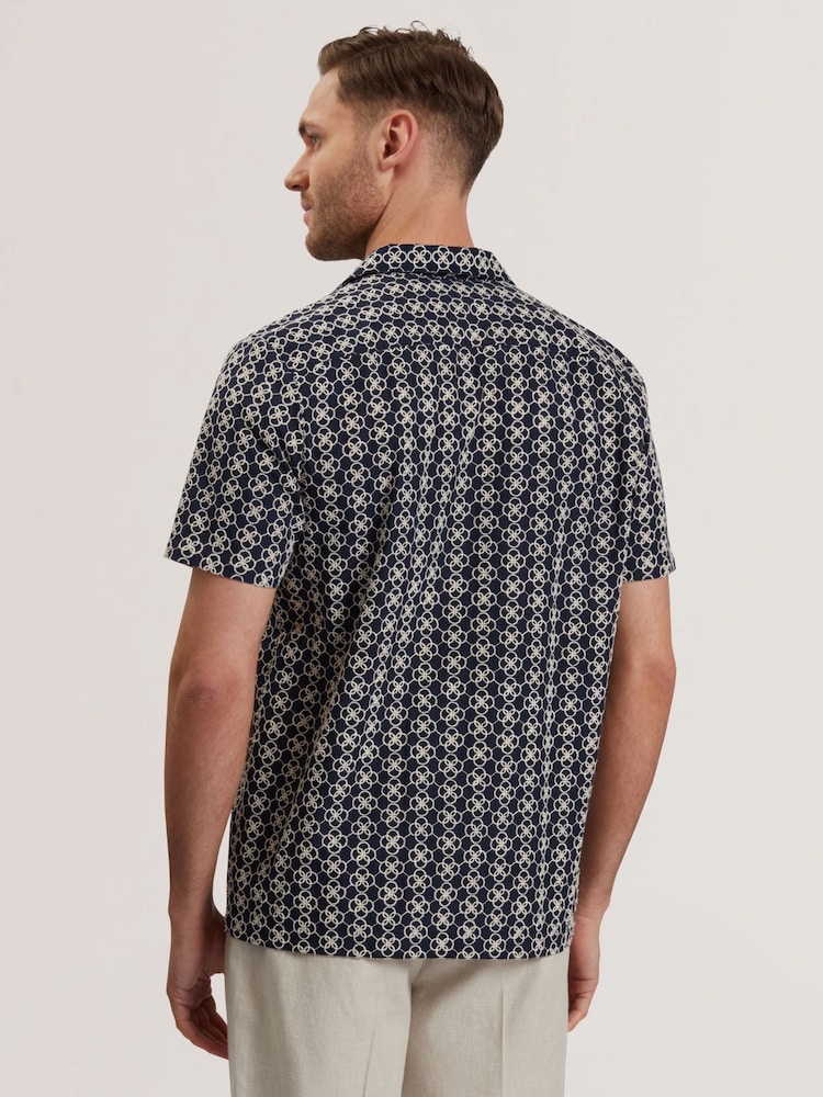 Ted Baker Blue Relaxed Finlays Short Sleeve Embroidered Shirt - Image 4 of 5