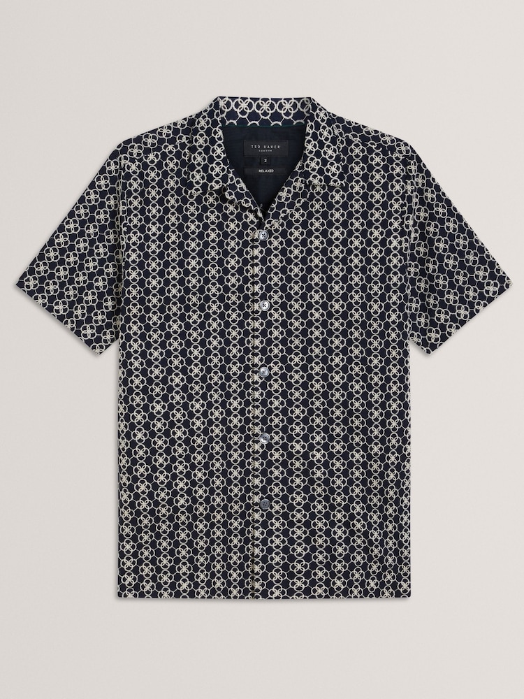 Ted Baker Blue Relaxed Finlays Short Sleeve Embroidered Shirt - Image 5 of 5