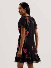 Ted Baker Black Fasnia Angel Sleeve Wrap Mini Dress - Image 4 of 7