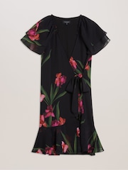 Ted Baker Black Fasnia Angel Sleeve Wrap Mini Dress - Image 5 of 7
