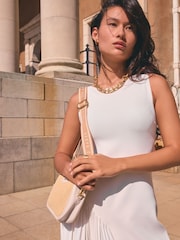 Белый - Ted Baker Azzina Knit Slash Neck Dress With Pleat Panel - Image 2 of 7