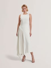Белый - Ted Baker Azzina Knit Slash Neck Dress With Pleat Panel - Image 3 of 7