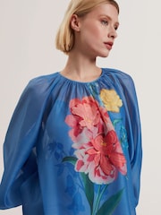 Ted Baker Blue Alria-Printed Organza Puff Sleeve Blouse - Image 3 of 5