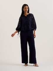 Ted Baker Blue Bacina Lace Puff Sleeve Blouse - Image 2 of 9